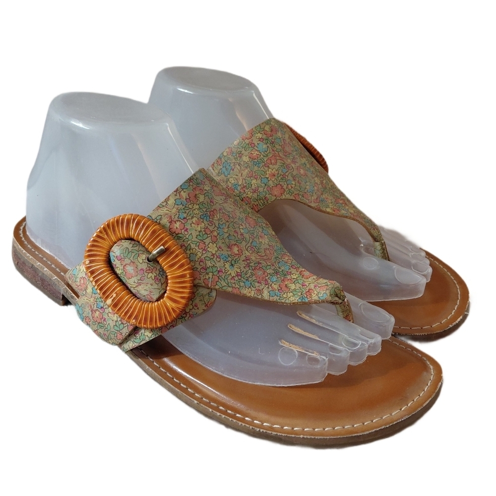 Patricia Nash Fulvia Floral Nubuck Leather Thong Sandal Size 8.5